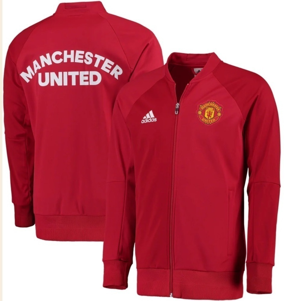 Adidas Soccer Mancherster United Anthem Jacket Mens Red Large Full Zip Pockets